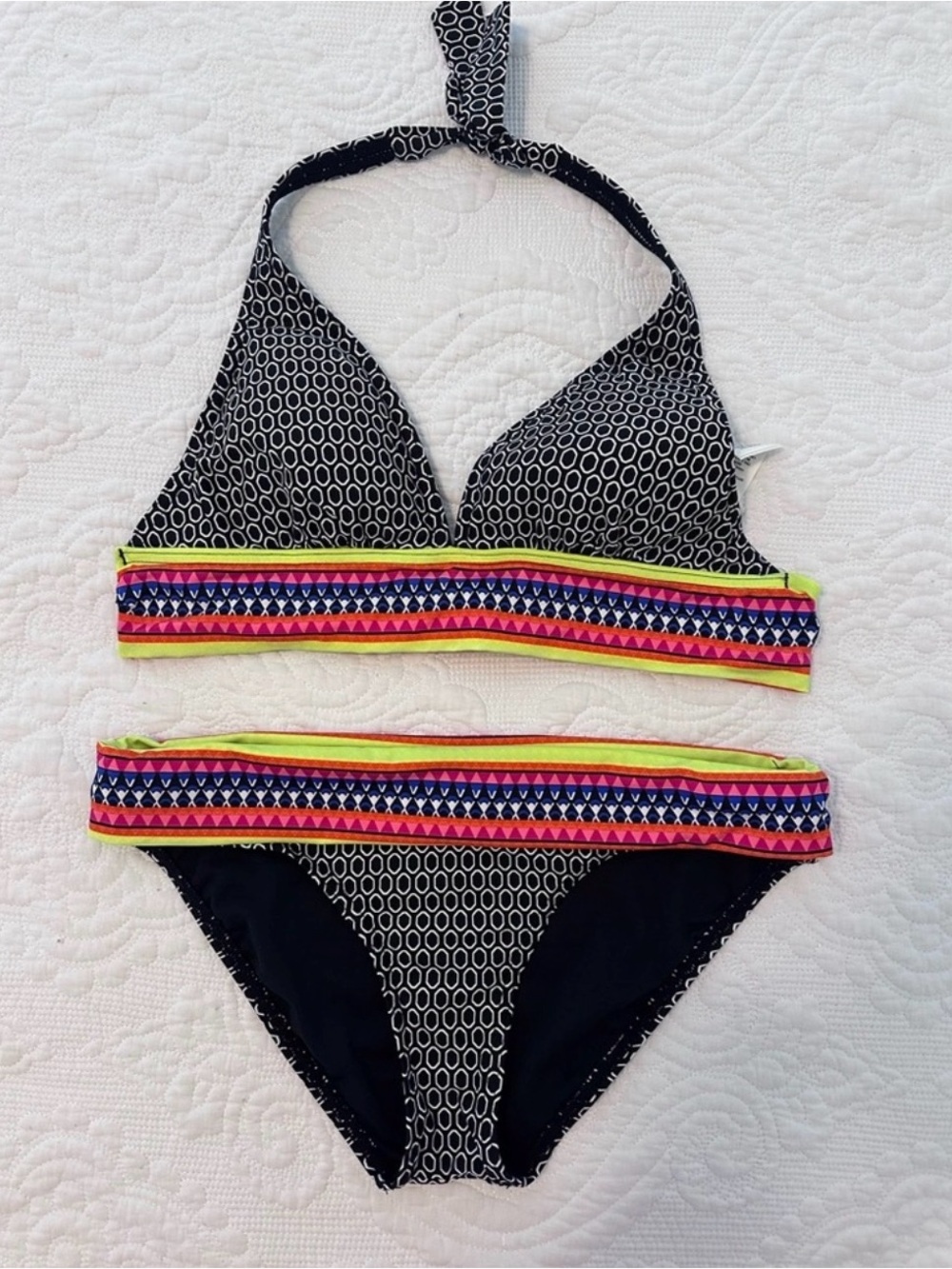 Jag Black and Neon 2 piece Bathing Suit.